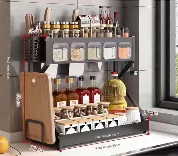 Органайзер для спецій Glaceon Spice Rack двоярусна сушарка-полиця для посуду та приправ, кухонная стойка - Зображення 4