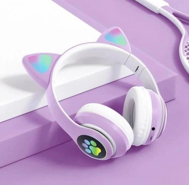 Бездротові Bluetooth-навушники з вушками з LED-підсвіткою JST-28 Фіолетові