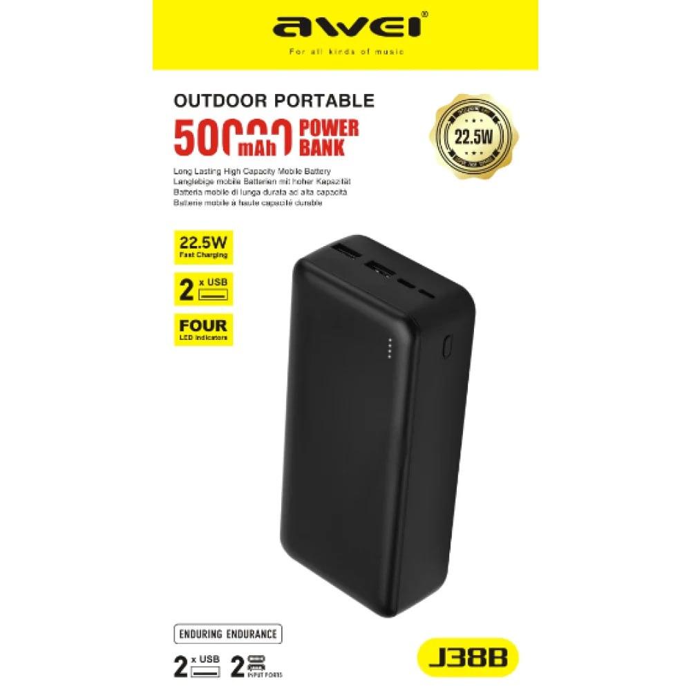 Зовнішній аккумулятор Power bank Awei J38B 50000 mAh із підтримкою швидкої зарядки