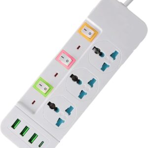 Сітковий фільтр живлення підовжувач 3 розетки +3USB +Type-C Port з вимикачами 2 м