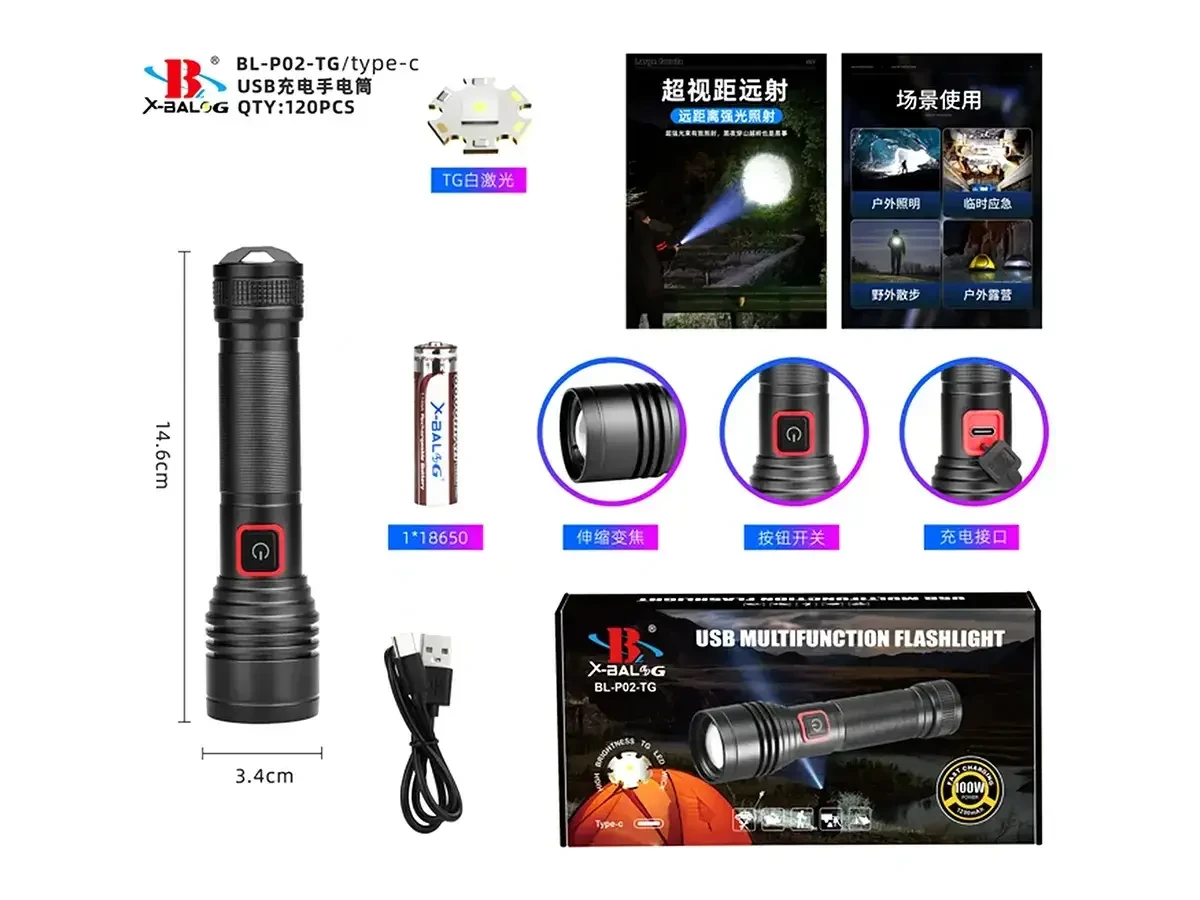 Суперпотужний Ліхтар ручний Type-C TG Bailong BL-P02-TG