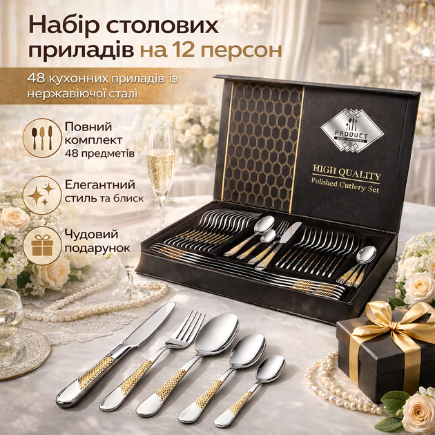 Набір столових приладів Kitchen Ware 48шт (5641) з нержавіючої сталі на 12 персон