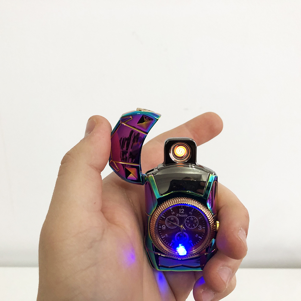 Спіральна запальничка, електрозапальничка акумуляторна USB-813 + годинник - Image 5