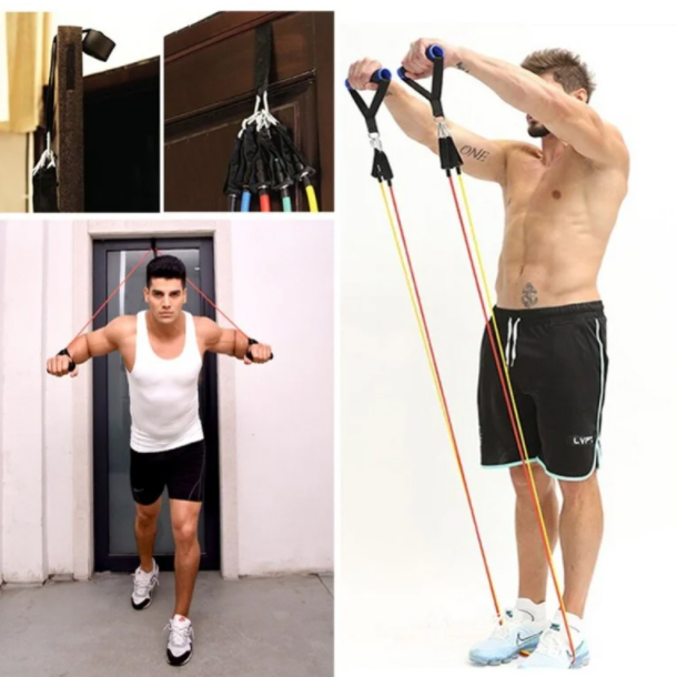 Еспандер гума для зарядок exercise pipe, еспандер гумовий джгут вправи, Фітнес гумки 5 в 1 - Зображення 2