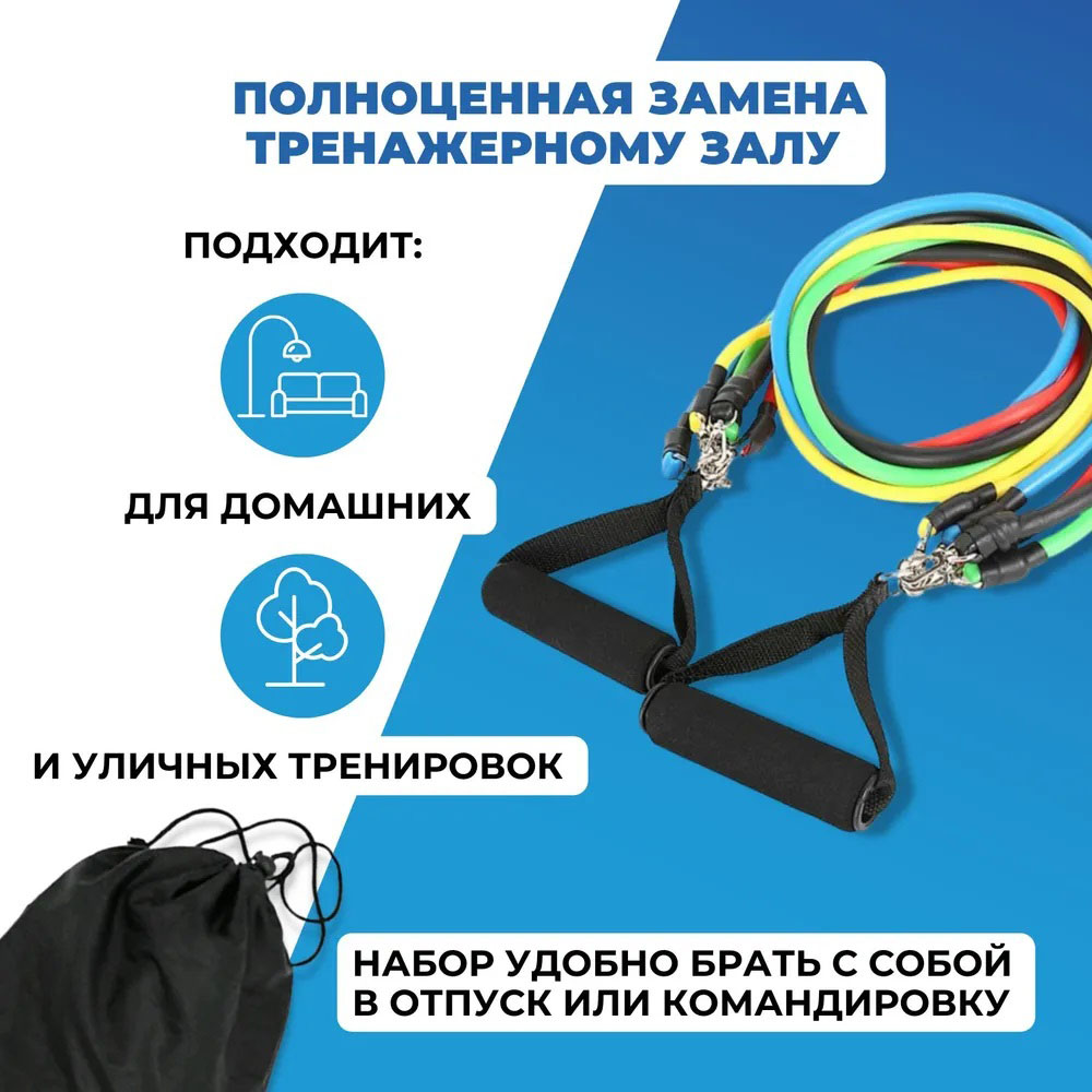 Еспандер гума для зарядок exercise pipe, еспандер гумовий джгут вправи, Фітнес гумки 5 в 1 - Зображення 33