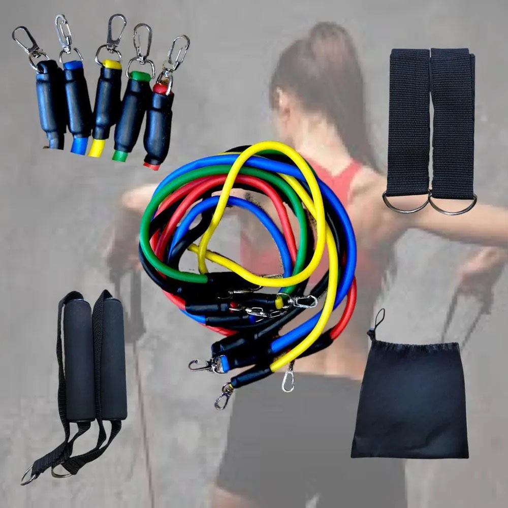 Еспандер гума для зарядок exercise pipe, еспандер гумовий джгут вправи, Фітнес гумки 5 в 1 - Зображення 38