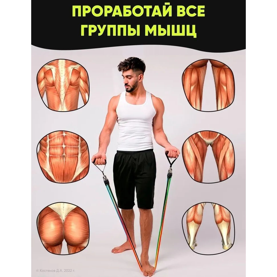 Еспандер гума для зарядок exercise pipe, еспандер гумовий джгут вправи, Фітнес гумки 5 в 1 - Зображення 24