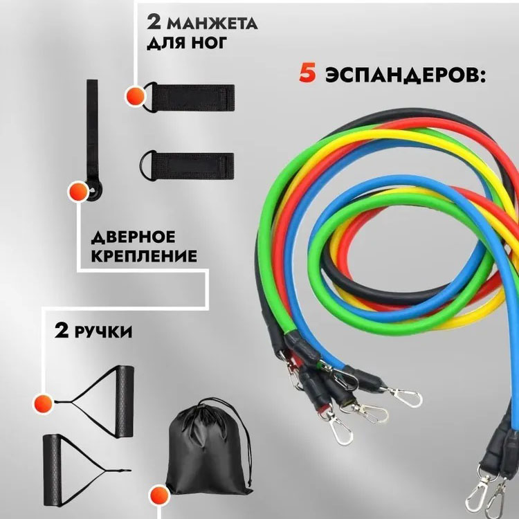 Еспандер гума для зарядок exercise pipe, еспандер гумовий джгут вправи, Фітнес гумки 5 в 1 - Зображення 30