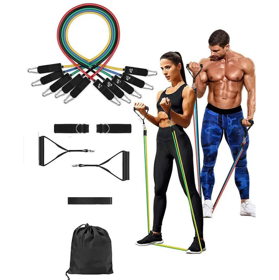 Еспандер гума для зарядок exercise pipe, еспандер гумовий джгут вправи, Фітнес гумки 5 в 1 - Зображення 9