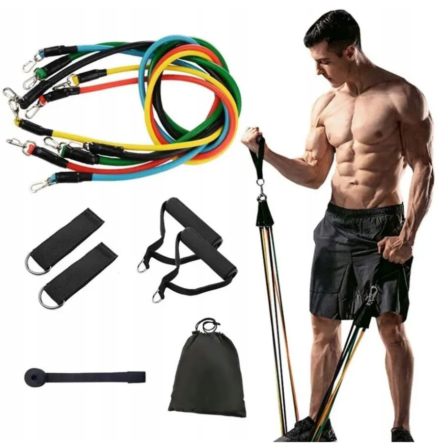 Еспандер гума для зарядок exercise pipe, еспандер гумовий джгут вправи, Фітнес гумки 5 в 1 - Зображення 15