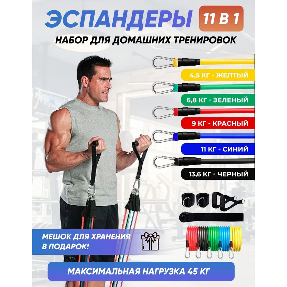 Еспандер гума для зарядок exercise pipe, еспандер гумовий джгут вправи, Фітнес гумки 5 в 1 - Зображення 10