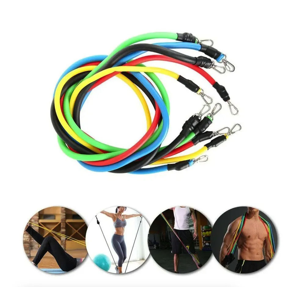Еспандер гума для зарядок exercise pipe, еспандер гумовий джгут вправи, Фітнес гумки 5 в 1 - Зображення 8