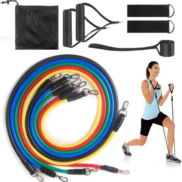 Еспандер гума для зарядок exercise pipe, еспандер гумовий джгут вправи, Фітнес гумки 5 в 1 - Зображення 17